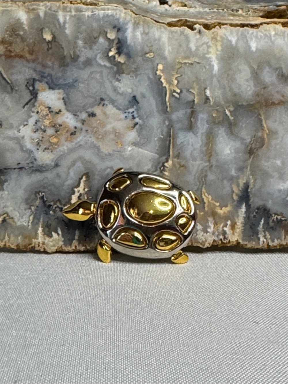 Gold & Silver Turtle Pin Brooch (Two-Tone Metal)